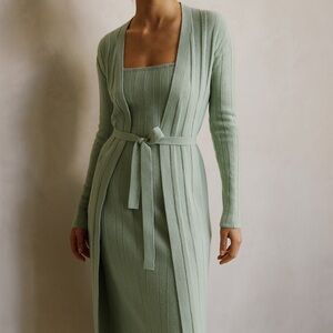 House of Harlow Mint Green Long Sleeve Knit Ribbed Dress With Cardigan Size M